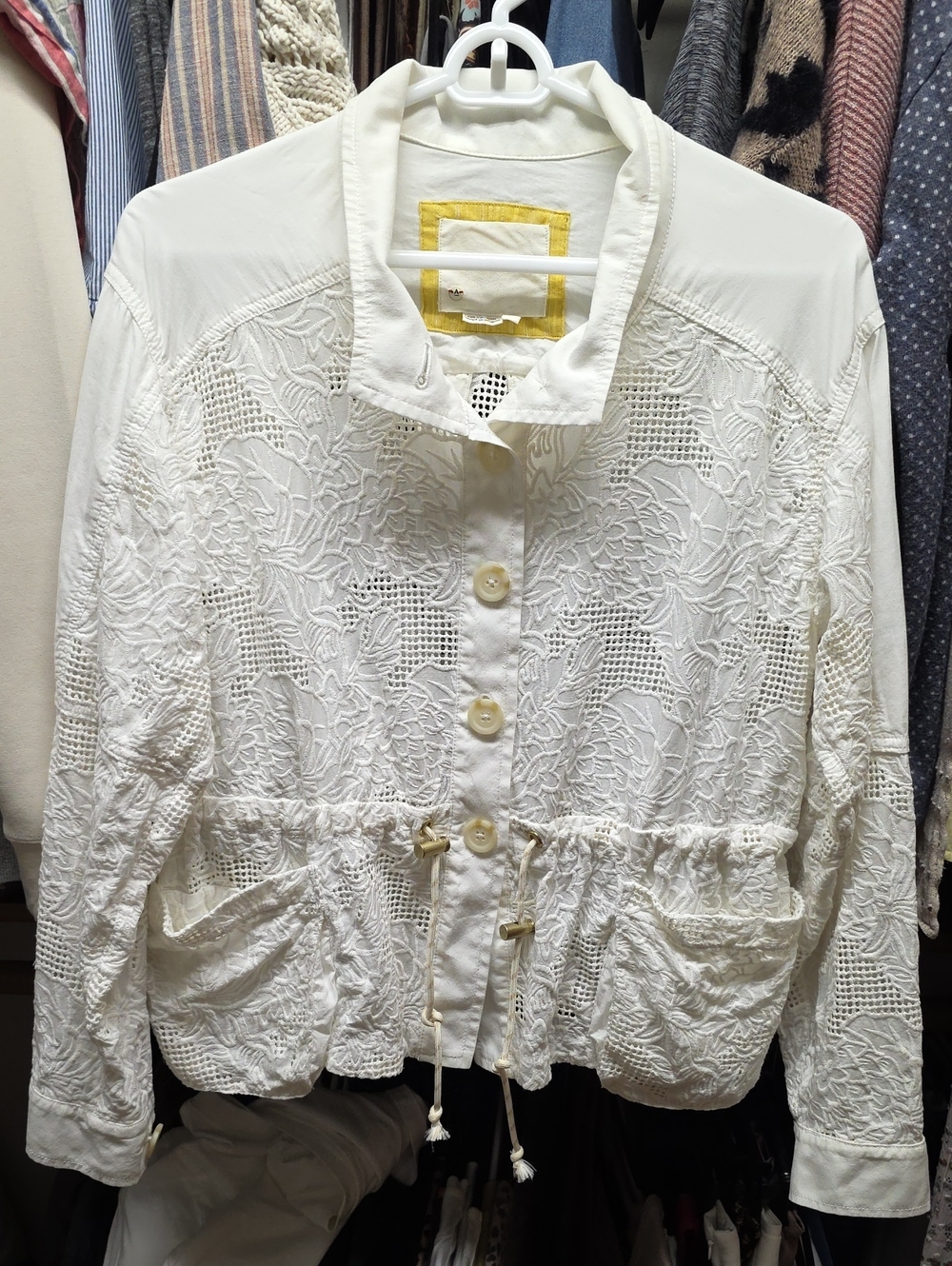 Anthropologie White Lace Utility Jacket